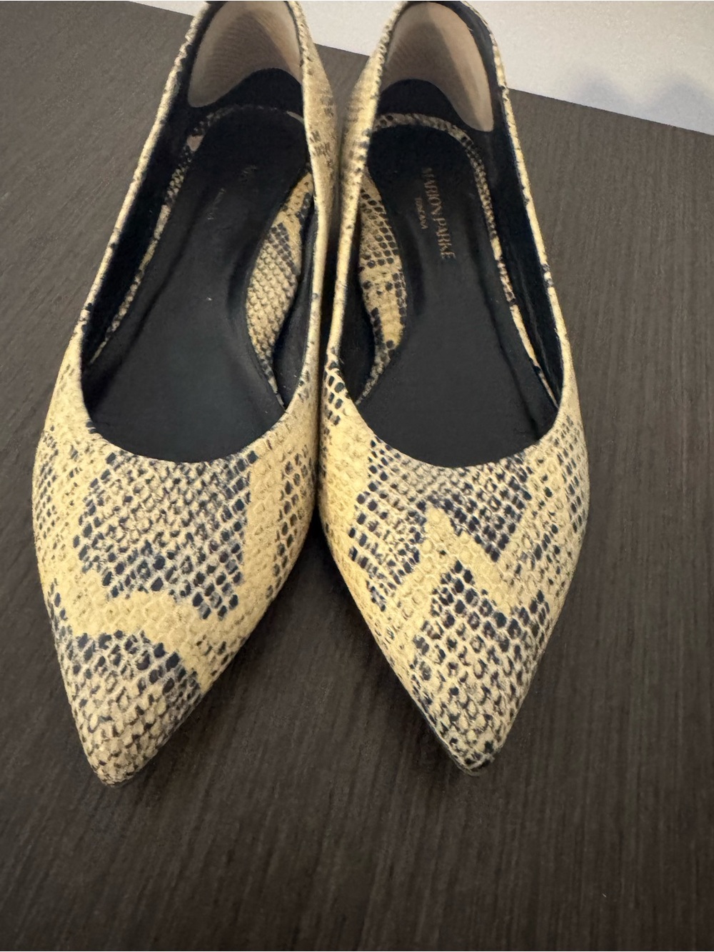 Pointed Snake-Print Flats in Beige & Black by Banana Republic